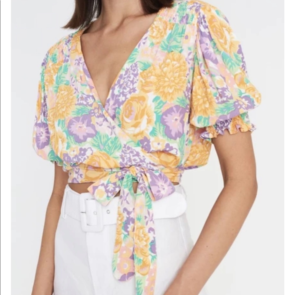 FAITHFULL *La Colle* floral print boho crop wrap top XS 2